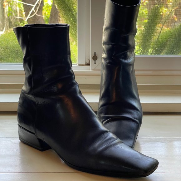 Women's Prada Black Short Boot Size 7 1 1/4 inch Heel - Picture 3 of 12